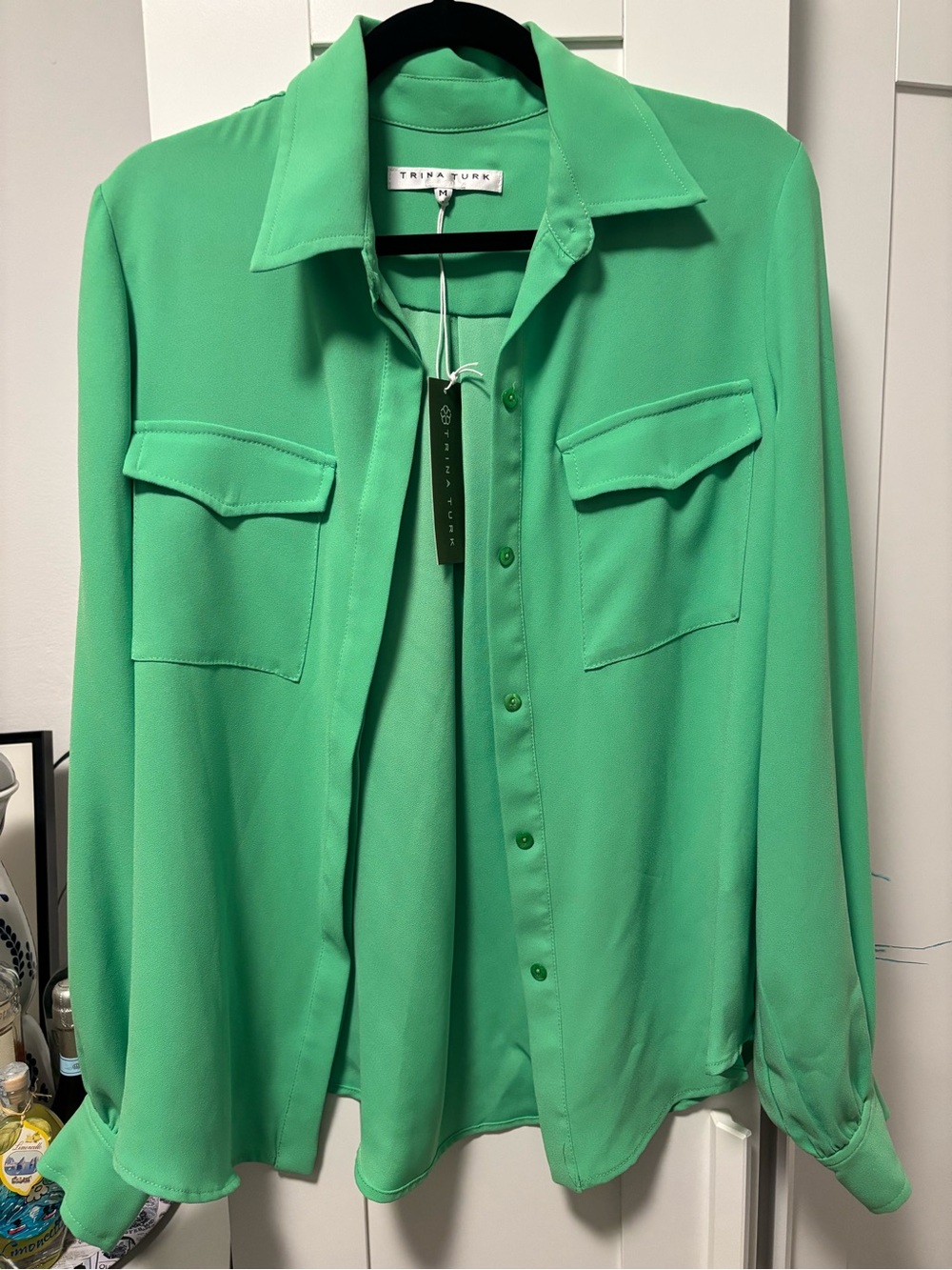 Trina Turk Women's Green Button-Front Shirt Medium